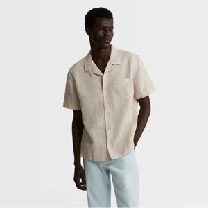 T.M.Lewin Linen Regular Fit Shirt Beige Men's Size Large